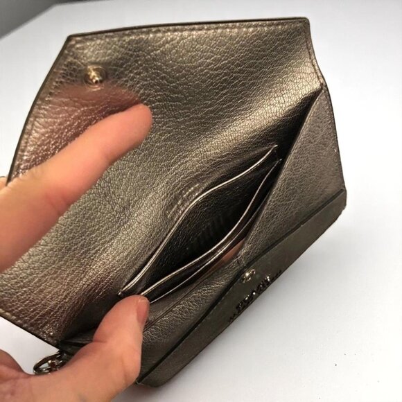 NIB Miu Miu Madras Slim Love Peace Metallic Wallet Leather Silver - Picture 3 of 7